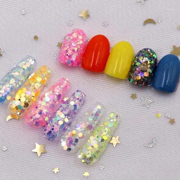 

colors shiny glow in the dark nail glitter chunky decorations hexagon manicure flakes luminous sequins art u7y91, Silver;gold
