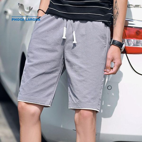 

solid color shorts men summer elastic waist short pants casual cotton joggers brand flax male beach linen men's, White;black