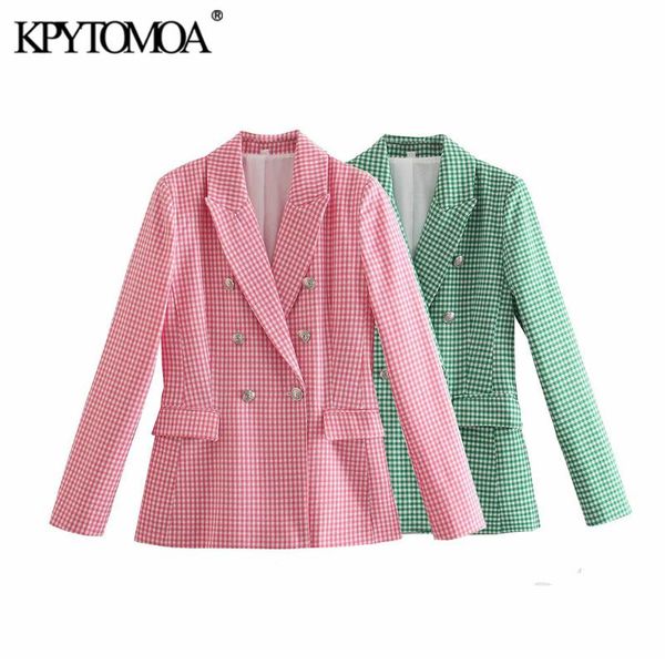

women's suits & blazers kpytomoa women 2021 fashion double breasted houndstooth blazer coat vintage long sleeve flap pockets female out, White;black
