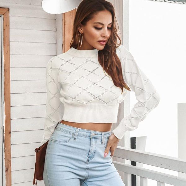 

women's sweaters autumn women fashion o neck long sleeve winter plaid slim pullover knitwear casual sweater, White;black