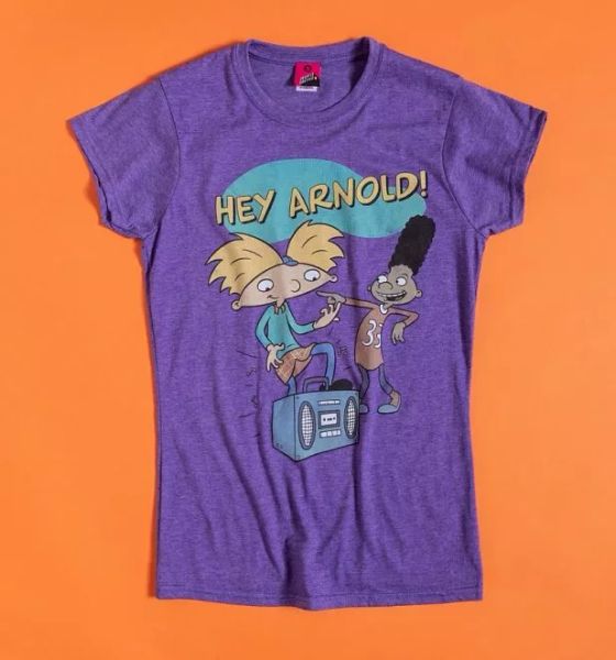 

official women's nickelodeon hey arnold purple marl fitted t-shirt, White;black