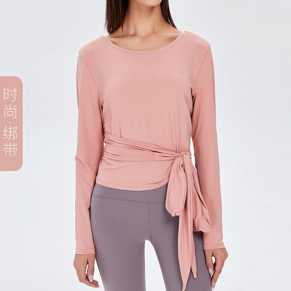 

yoga outfits autumn style strappy sports t-shirt v-shaped backless breathable running long-sleeved fitness clothing, White;red