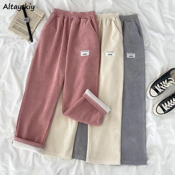 

women's pants & capris ankle length casual women corduroy loose straight patches design fashion students elastic waist all-match cozy w, Black;white
