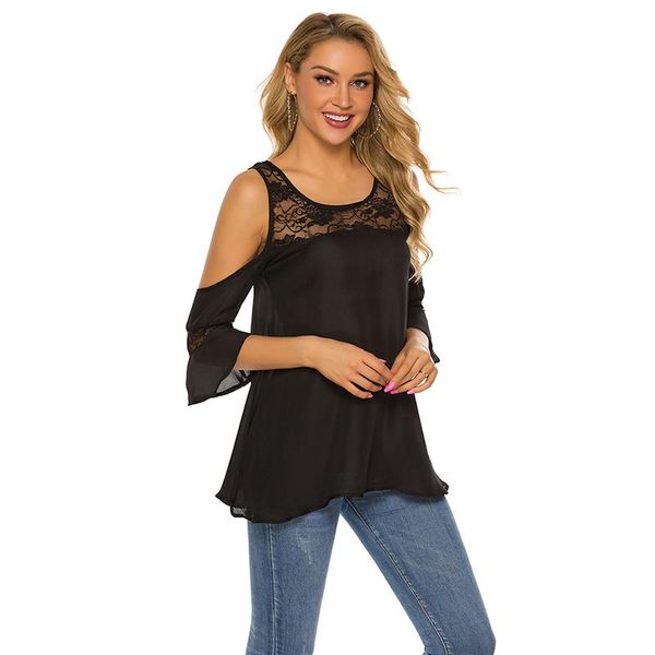 

summer thin off the shoulder t-shirt harajuku women's casual fashion stitching slim round neck, White