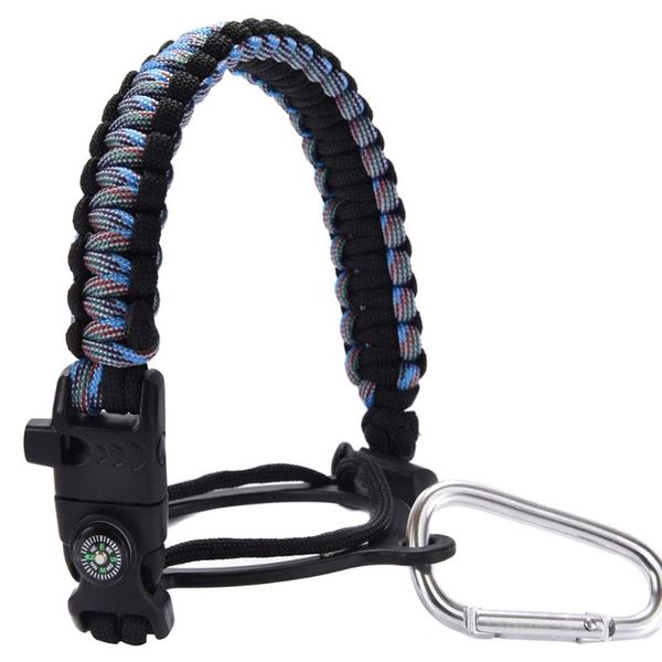 

carabiner rope wide mouth bottle mug hand braided handle strap woven for camping outdoor gadgets
