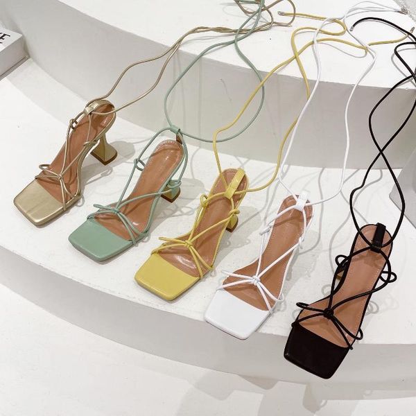 

sandals women narrow band open toe slides thin high heels cross strap gold/yellow/green/black/white gladiator sandal