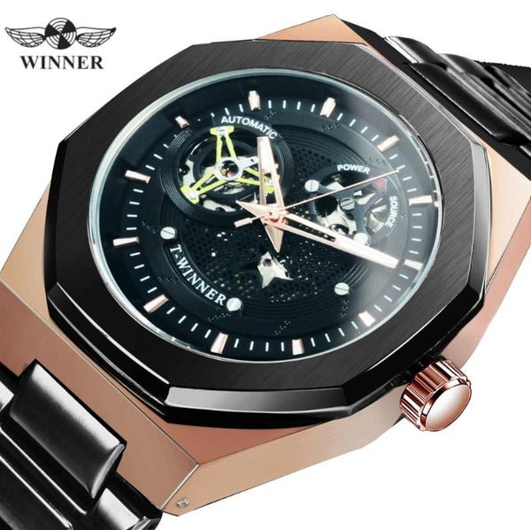 

official automatic watch men luxury skeleton mechanical watches classic stainless steel belt business casual wristwatch wristwatches, Slivery;brown