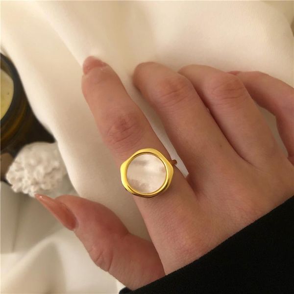 

peri'sbox adjustable round white shell rings flat irregular open metal ring fashion statement bohemian for women 2021 cluster, Golden;silver
