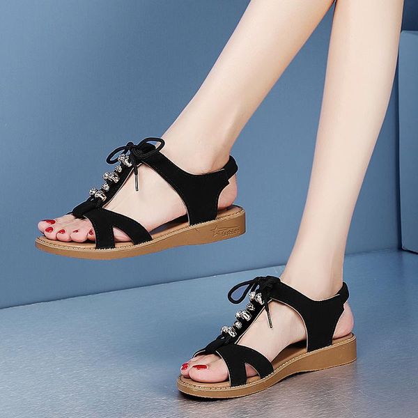 

drop platform flock crystal ladies gladiator sandalias beach casual shoes women sandals summer comfortable wedge, Black