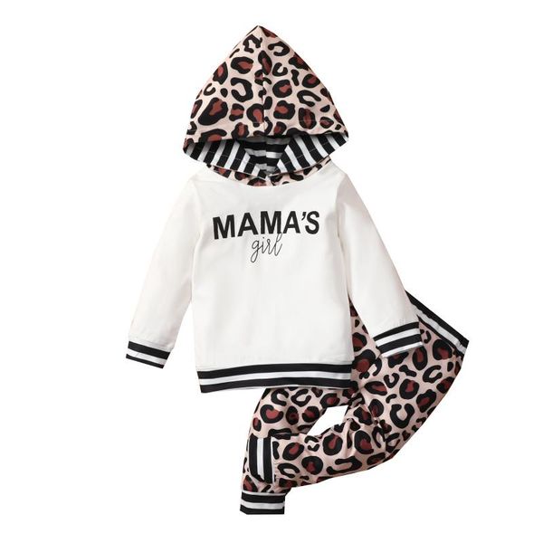 

clothing sets 2021 0-4y casual kids baby clothes set mama girl letter print long sleeve hooded sweatshirt+striped leopard fall tracksuit, White