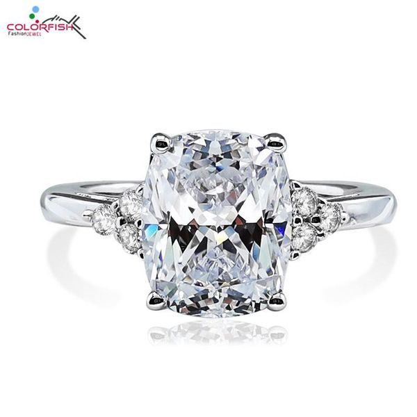 

cluster rings colorfish luxury 3 ct cushion cut three stone engagement ring 925 sterling silver cubic zirconia 3-stone, Golden;silver