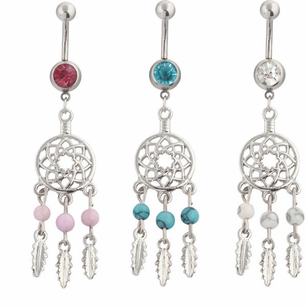 

d0432 dream catcher belly navel button ring mix colors, Silver