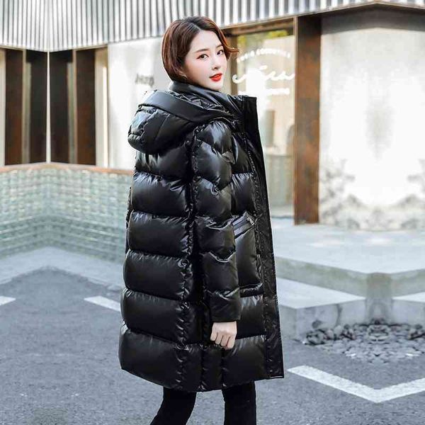

korean bright face wash down jacket women's 2021 new black winter clothes thickened medium and long white duck cotton