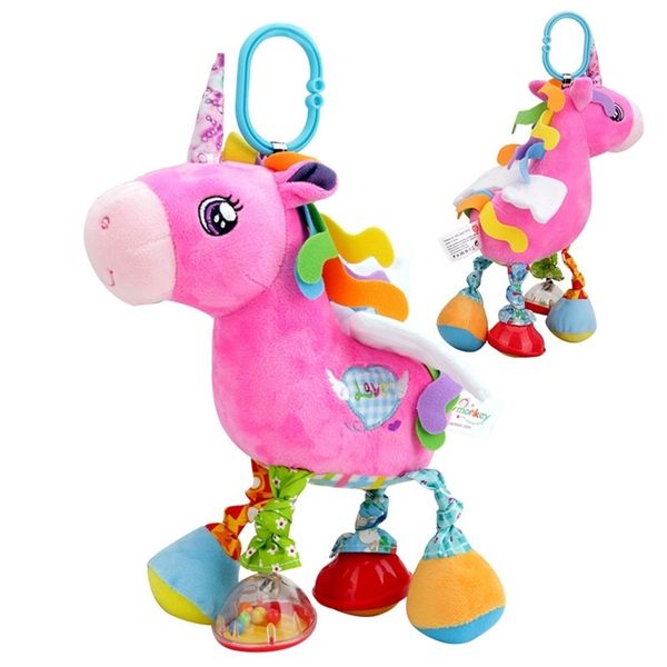 Bebê Unicórnio Chocalhas Treether Recém-nascido macio macio brinquedos bebê berço pendurado brinquedos carrinho jogando brinquedo carro torno pendurado kf076-1 210320