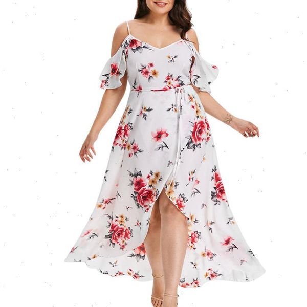 

summer fashion womens dress plus size women casual butterfly sleeve cold shoulder bohemian print asymmetrical long hip n4, Black;gray