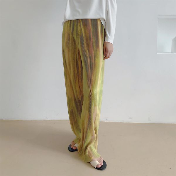 

minimalist straight wide leg womens pant autumn ol fashion print bottoms loose elastic high waist trousers femme, Black;white