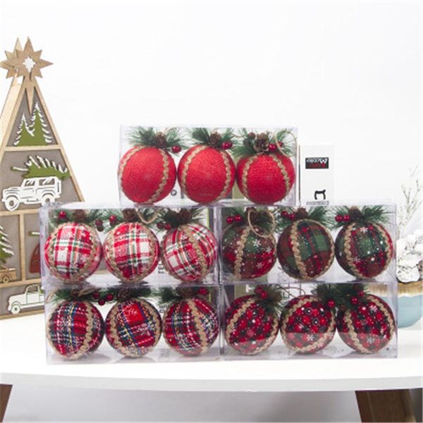 

christmas decorations round tree decor pendant xmas party ball red checked decoration hanging rope year
