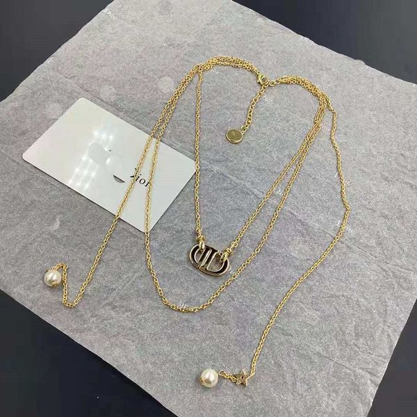 

design jewelry pearl sweater chain necklace 2021 fashion temperament brass dujin neckchain, Silver