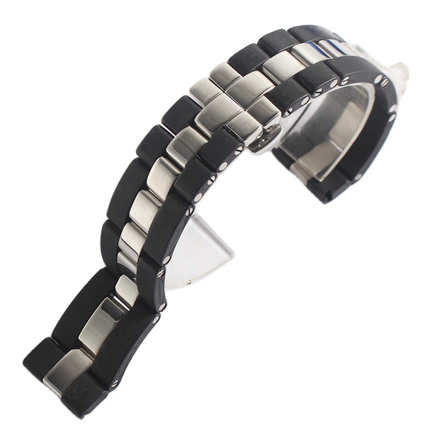 

watch bands black men rubber wrap band strap stainless stell deployment clasp wrist women 20mm 22mm, Black;brown