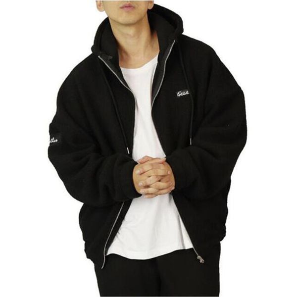 

2020 new fashion trendy brand winter thick velvet hoodie men's outdoor fitness leisure jogging sports jacket, Black