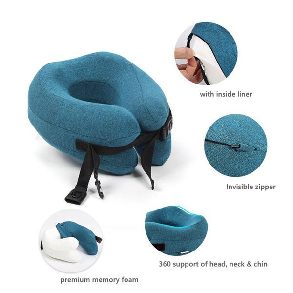 

pillow u shape memory foam travel foldable head neck adjustable chin support cushion for sleeping on office airplane car