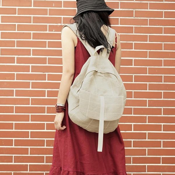

backpack canvas simple style women backpacks shoulder school bag college wind plaid teenage girl travel