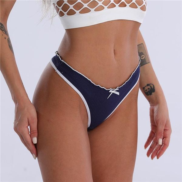 

women's panties comfort cotton underwear g-string solid color seamless thongs low waist girls briefs with bow soft casual lingerie, Black;pink