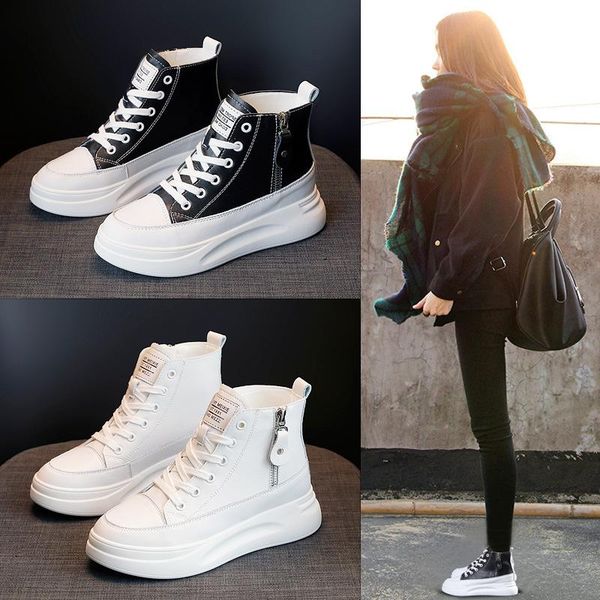 

boots and small white shoes, cowhide muffin, thick women's with high fashion shoes inner, Black