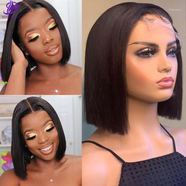 

miss dona straight short bob lace front human hair wigs 13x4 brazilian wig blunt cut for black woman1, Black;brown