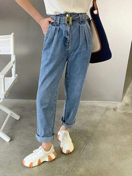 

women's jeans 2021fw autumn luxury women high waist denim trouse pants female chic casual rmsx 7.24, Blue