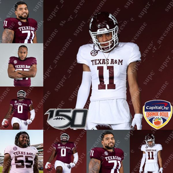 Texas A M Jersey de futebol de Aggies Fadil Diggs Shemar Turner Brian George Tyreek Chappell Leon O'Neal Jr Adiário Jones Tyree Johnson Jayden Peevy Tarian Lee Jr Walker IV