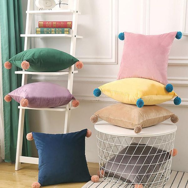 

cushion/decorative pillow velvet cushion cover plush ball pillowcase decoration for home sofa case soft handmade 45x45 30x50cm nordic gift