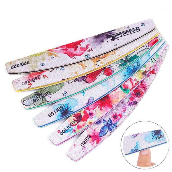 

6pcs nail file flower printed block buffer pedicure manicure gel polisher 80/100/150/180/240/320 polish files art tool1