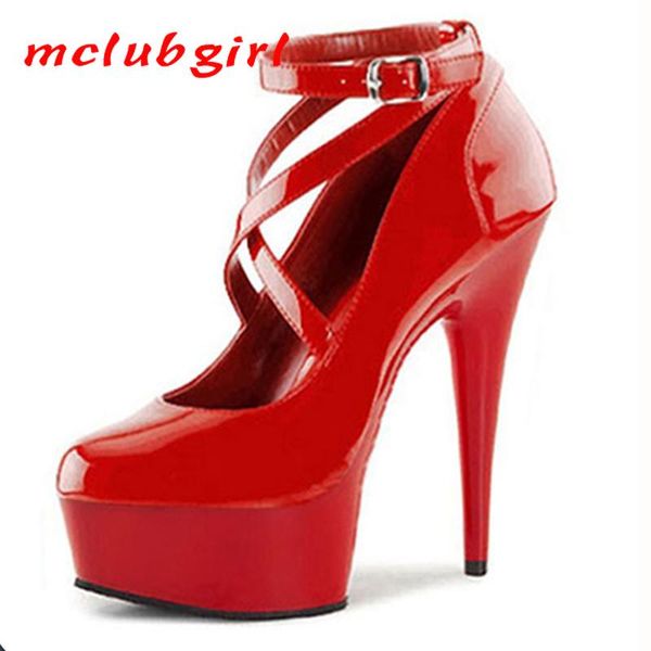 

mclubgirl 15cm heels color matching thin heel nightclub hentian high waterproof platform cross tie bag single shoe sandals, Black