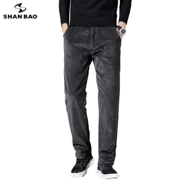 

shan bao corduroy comfortable cotton men's straight casual pants autumn winter brand clothing classic embroidery trousers 210715, Black