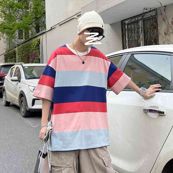 

men's t-shirts fashion wide stripe shirt mens o-neck cotton tshirt for men tee summer japanese casual t-shirts streetwear tees 5xl, White;black