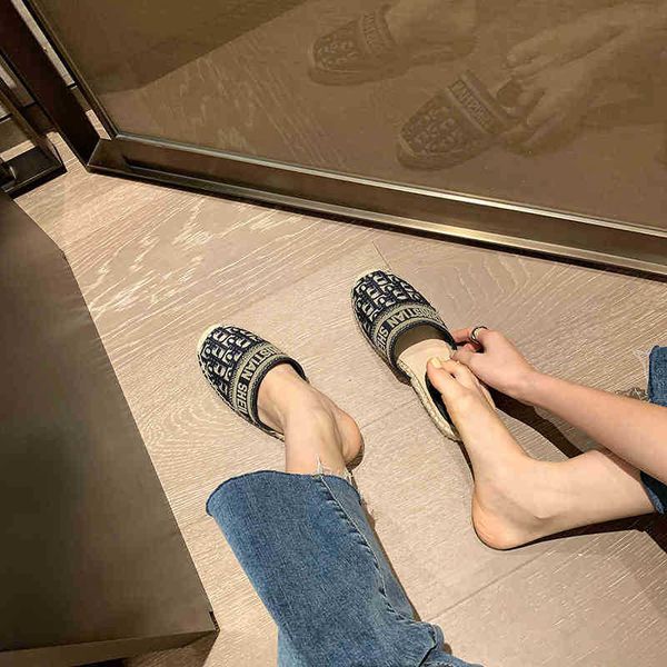 

slippers sandals 2021 spring and summer new fashion versatile thick sole fisherman's shoes women wear embroidered straw woven baotou sl, Black