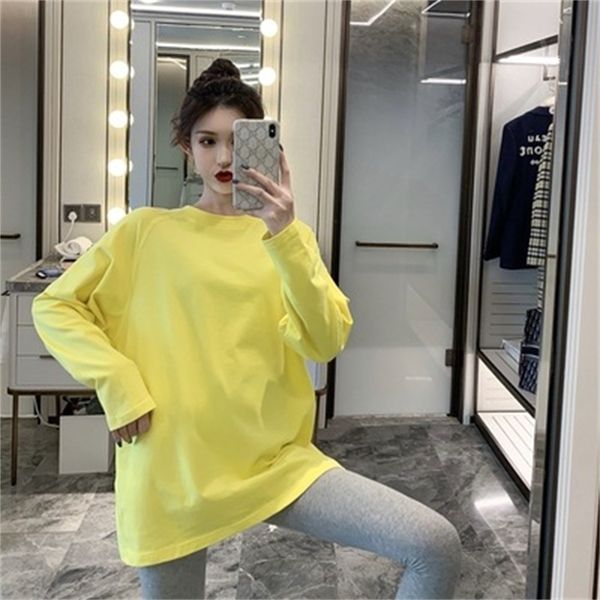 

net red and yellow round neck sweater women's loose 2021 new autumn winter thin long sleeve korean bf lazy top, Blue;black
