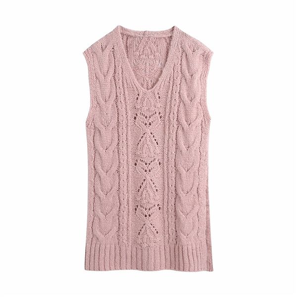 Elegante Frauen Lange Twist Pullover Westen Mode Damen Lose Gestrickte Tanks Streetwear Weibliche Chic Solide Rosa Pullover 210427