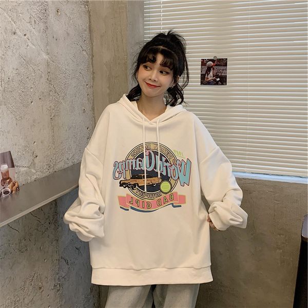 

new korean loose and versatile mid long hooded sweater in autumn 2020, Black