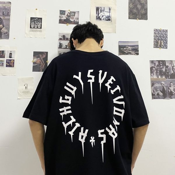 

high street short sleeve t-shirt men's oversize street hip hop trendy t-shirt women, White;black