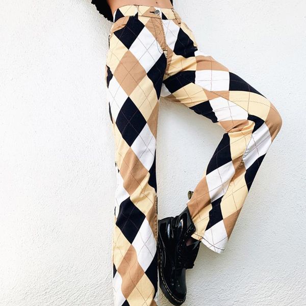 

women's pants & capris argyle plaid skinny high waist women wide y2k harajuku casual checkered long trousers ladies vintage, Black;white