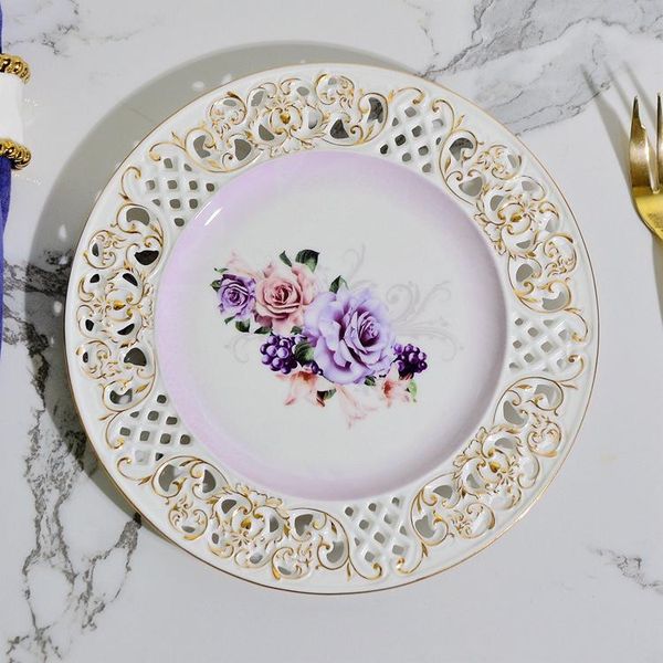 

dishes & plates european western court gold painted hollow flower ceramic plate flat afternoon