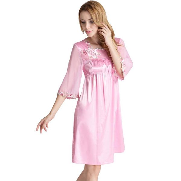 

women's nightie slik nightgowns woman sleepwear floral embroidered for sleeping, Black;red