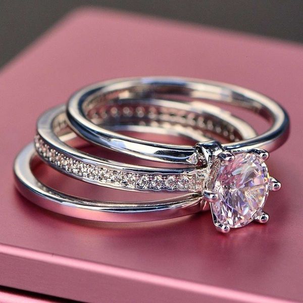 

brand famous new temperament three-ring diamond female multi- super flash micro inlaid zircon, Silver