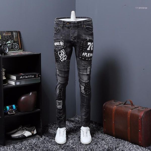 

autumn fashion hole denim pants hip hop mens jeans men skinny biker ripped jean scratched pantalones1, Blue