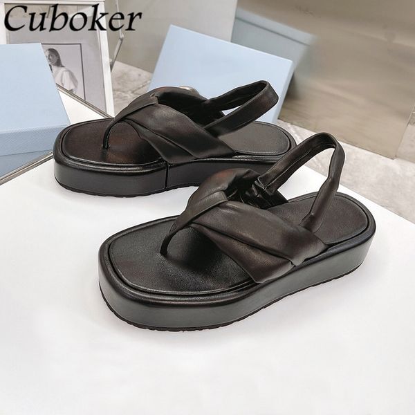 

official website 70% off outlet thick platform women sandals slingback flip flops leather slides brand runway gladiator sandalias beach outw, Black