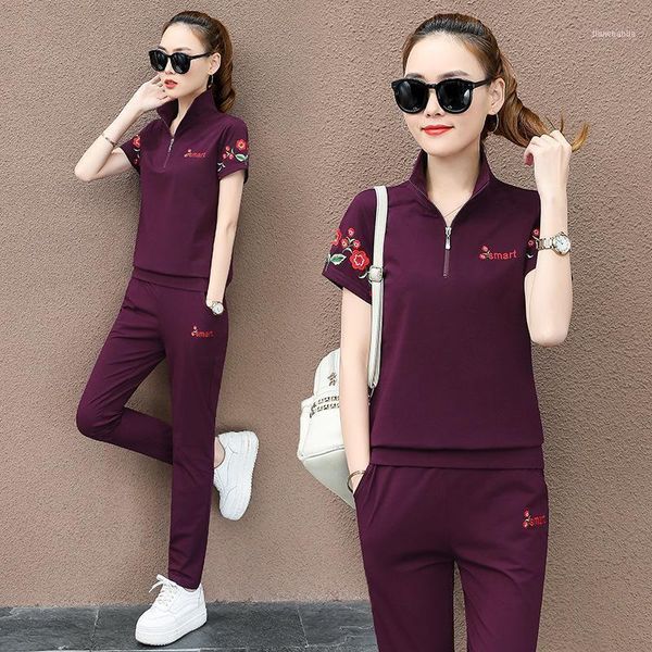 

running sets summer women sportswear tracksuit loose embroid cotton sweatshirt+pant jogger fitness gym outfit casual set sport suit1, Black;blue