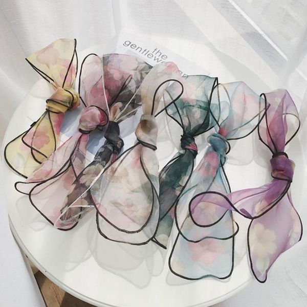 

scarves retro floral hijabs scarf brand design neck for ladies kerchief fashion chiffon hair band female, Blue;gray