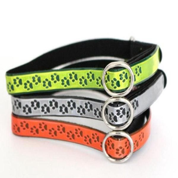 

dog collars & leashes 200pcs 3 colors reflective footprints cat collar with bell pu leather elastic for cats small dogs adjustable